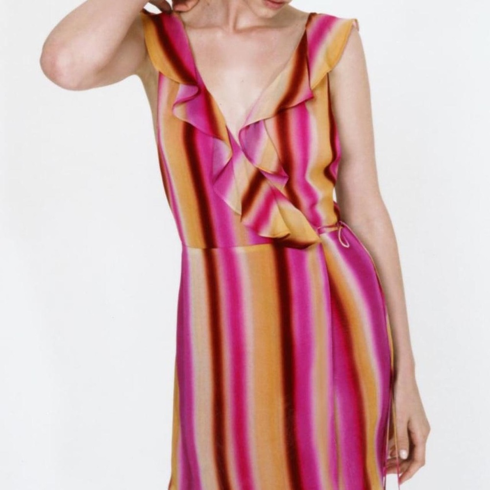 NWT Zara Stripe Ruffle Mini Wrap Dress (Large and Medium)